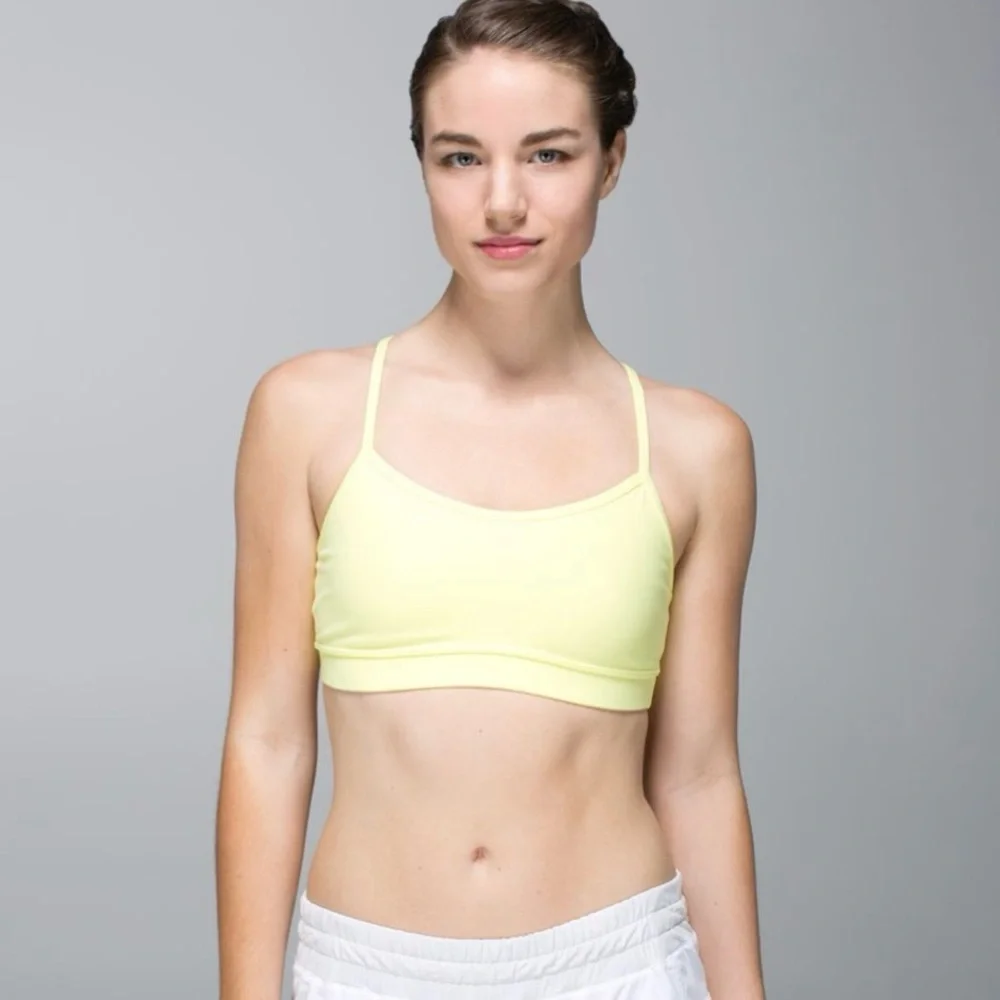 Lululemon Flow Y Sports Bra Size 8 Sheer Lemon Yoga Gym Activewear